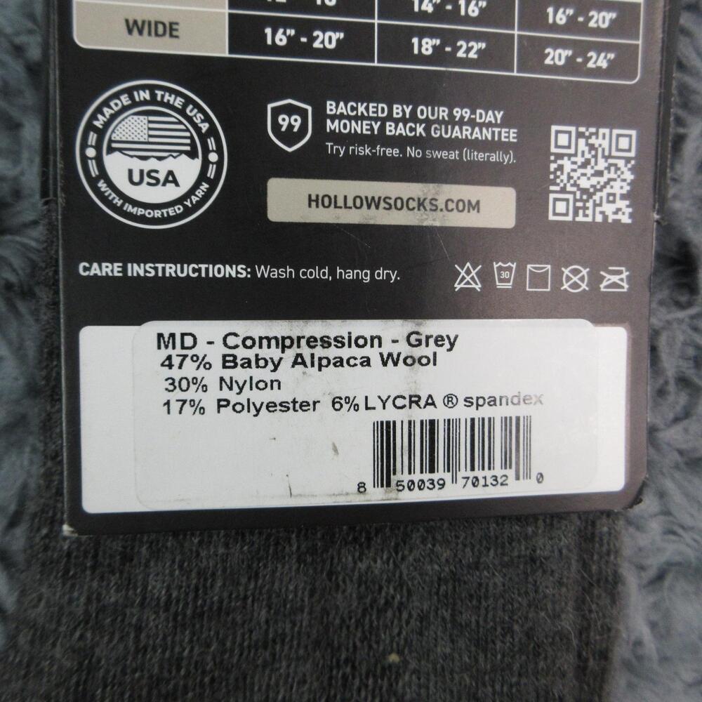 Hollow Socks Mens M Gray Compression Alpaca Nylon Spandex Moisture Wicking NWT - Picture 7 of 8